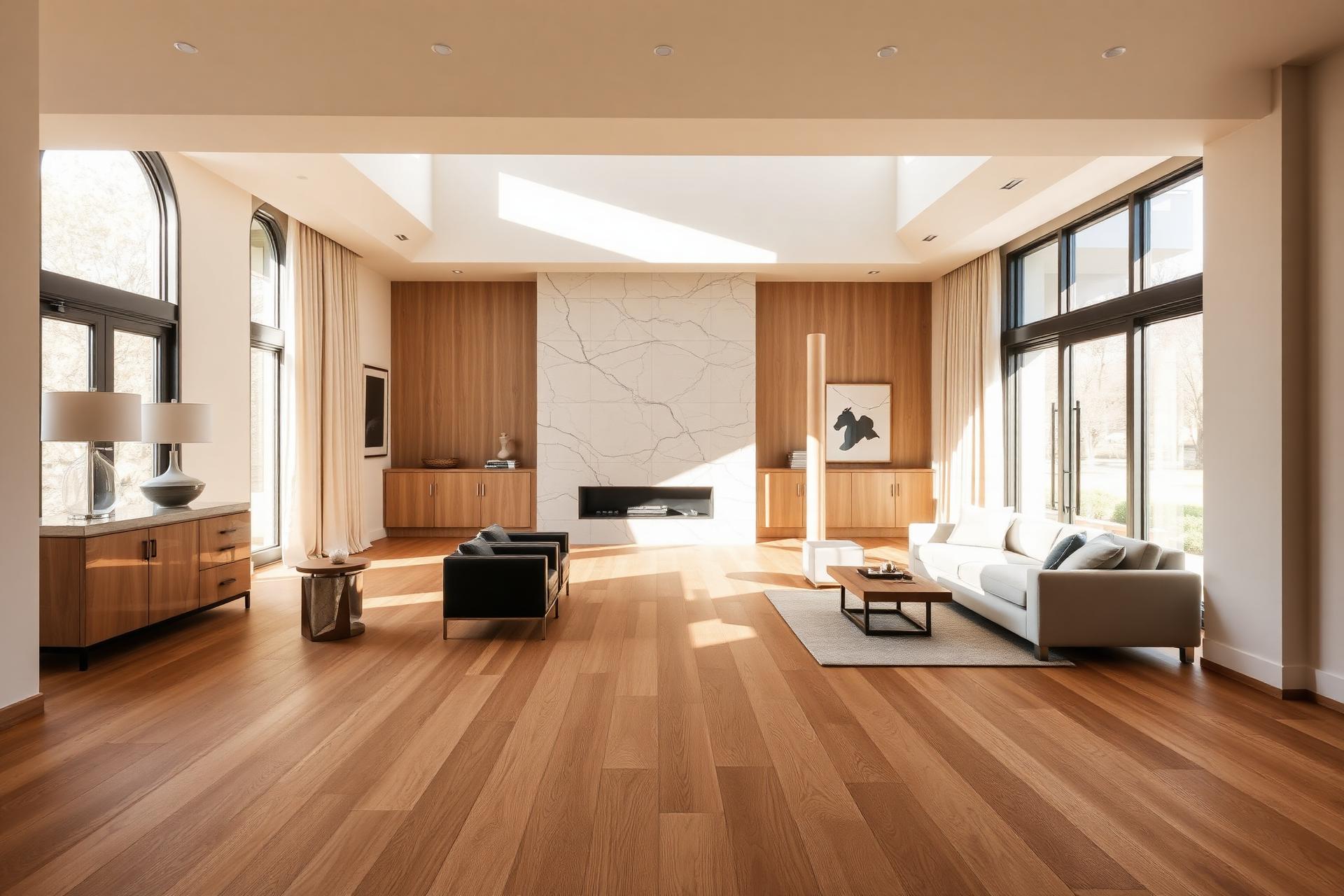 Elegant living room with newly installed hardwood flooring